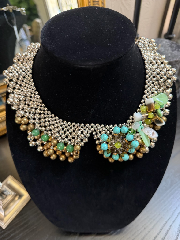 Pam Hiran Silver And Turquoise Beaded Collar Necklace - Women Jewelry